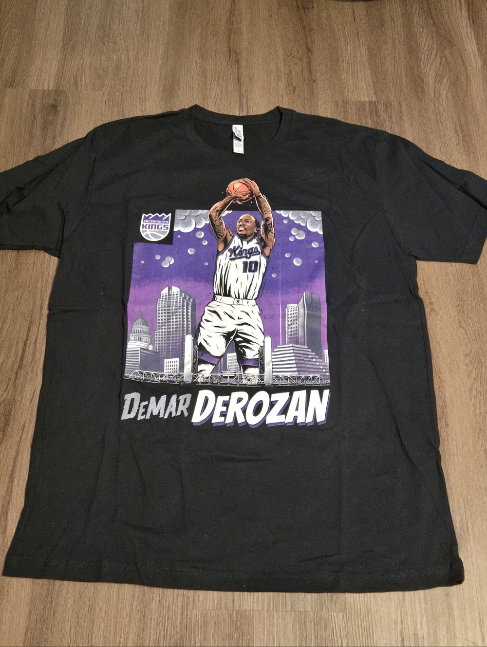 Next Level Apparel Black Tee with Purple DeMar DeRozan Graphic